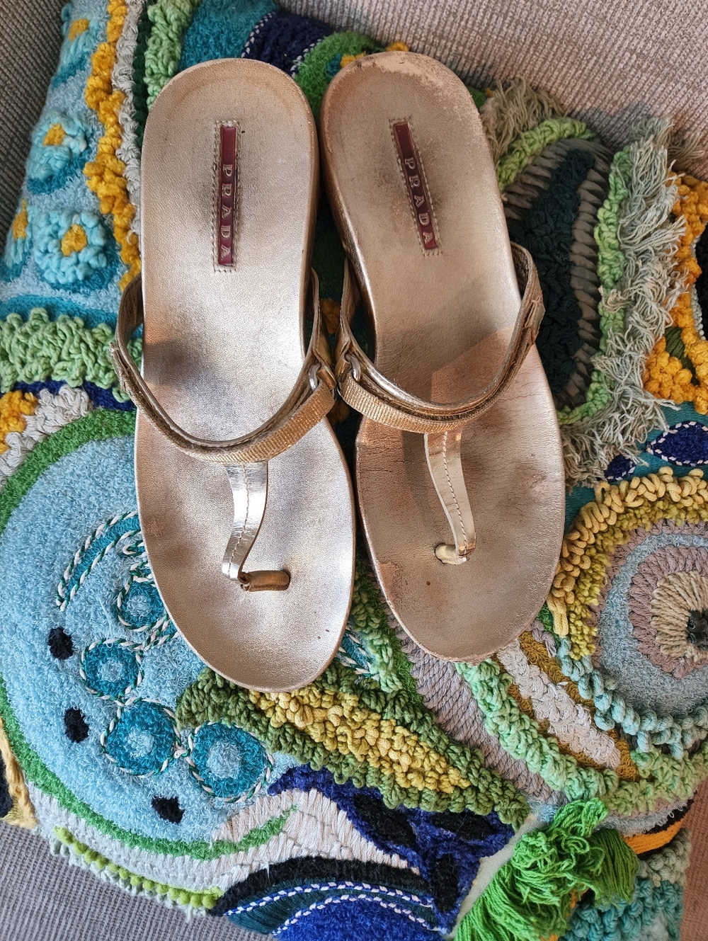 Prada Metallic Gold Thong Sandals - Women's